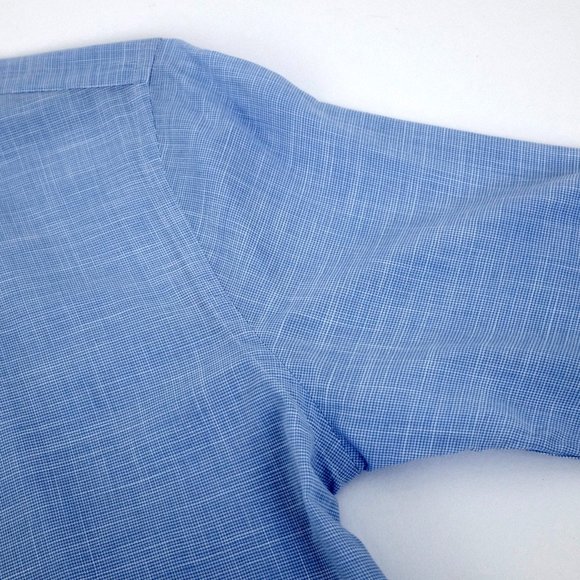 SuitSupply Blue Houndstooth Egyptian Cotton Button Up Dress Shirt Size 15 3/4 L - Picture 7 of 14